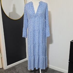 Simply Southern Light Blue Tiered Maxi Dress with White Dot Print